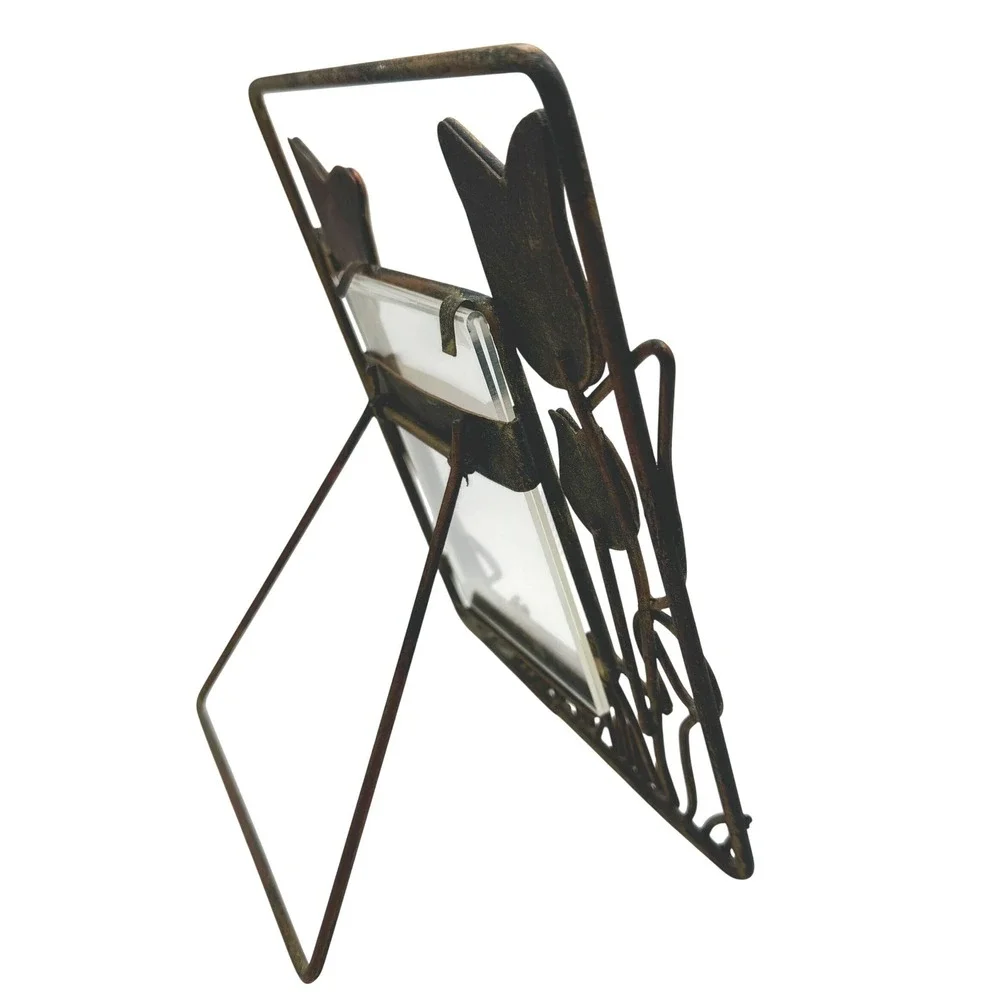 Metal Tulip Picture Frame Floral Tulip Rustic Folk Art Tabletop Photo Holder